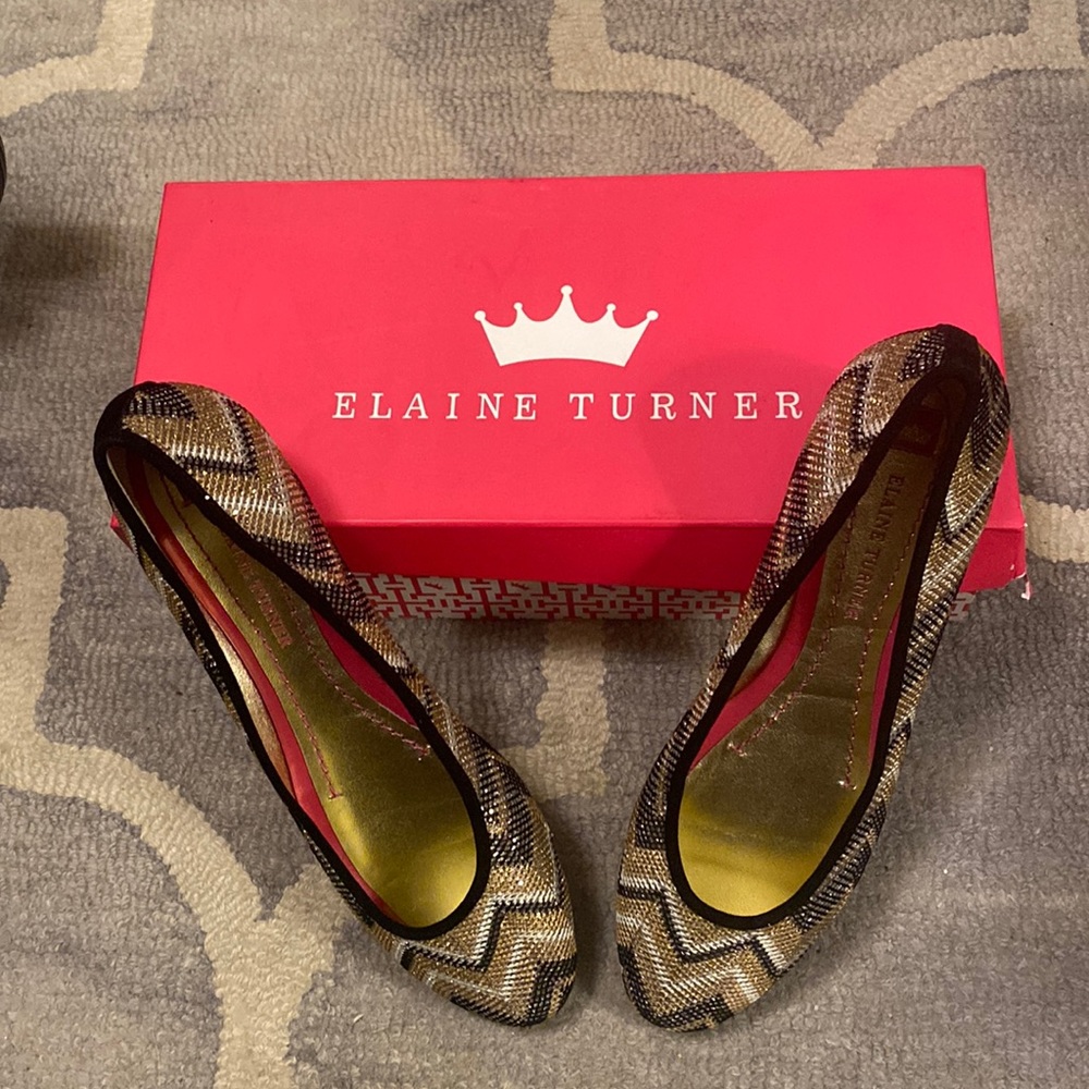 NWT Elaine Turner Paige Metallic Multi, 8, Color, Zig Zag